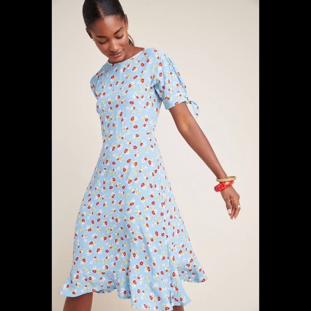 New Faithfull the Brand Emilia Midi Dress Blue Floral XS